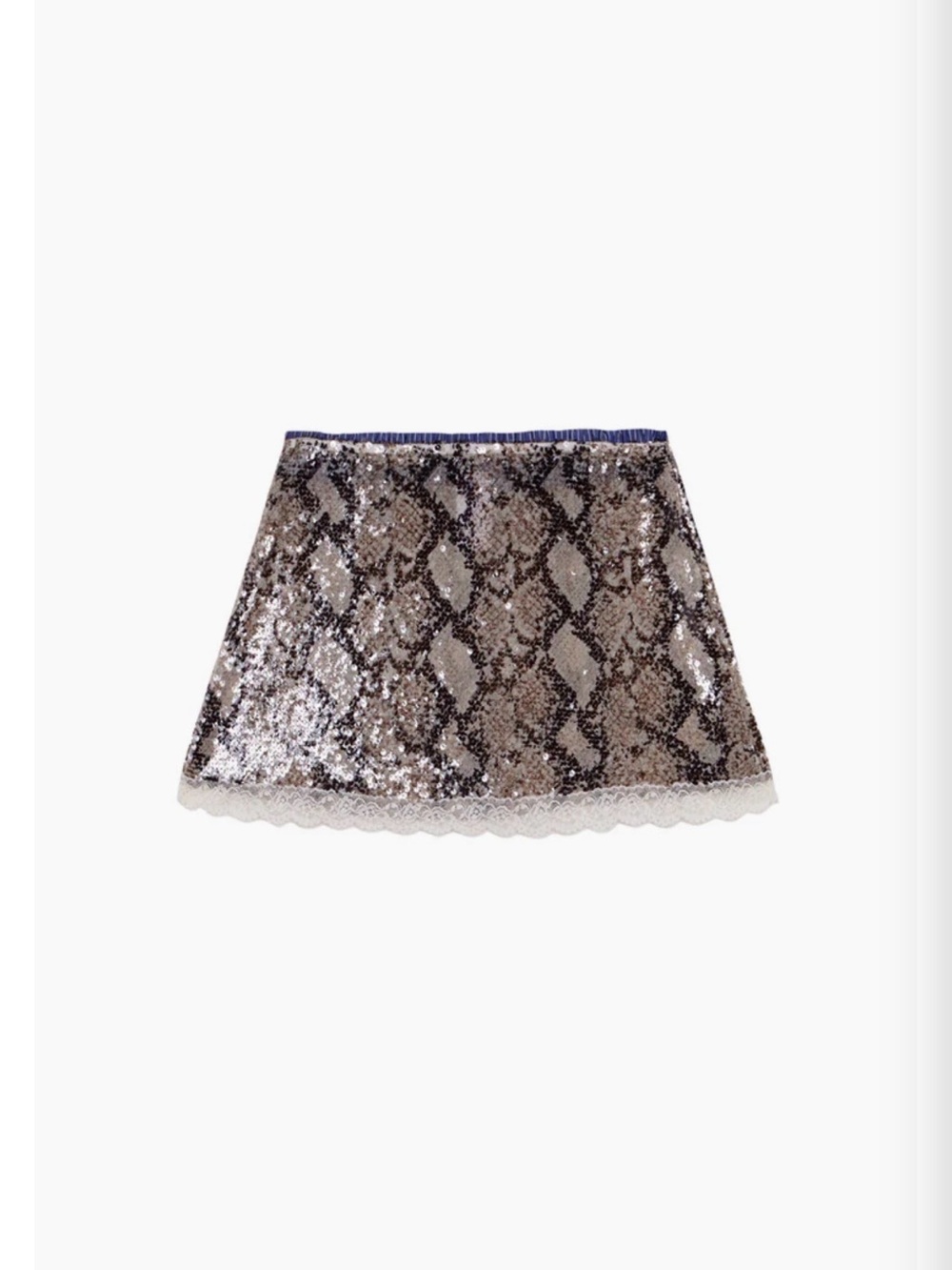 Sequin Snake-Print Mini Skirt in Silver and Black